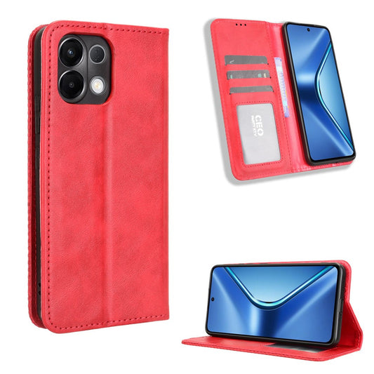 For Oppo K13 5G Leather Case Wallet Stand Retro Texture Phone Cover - Red