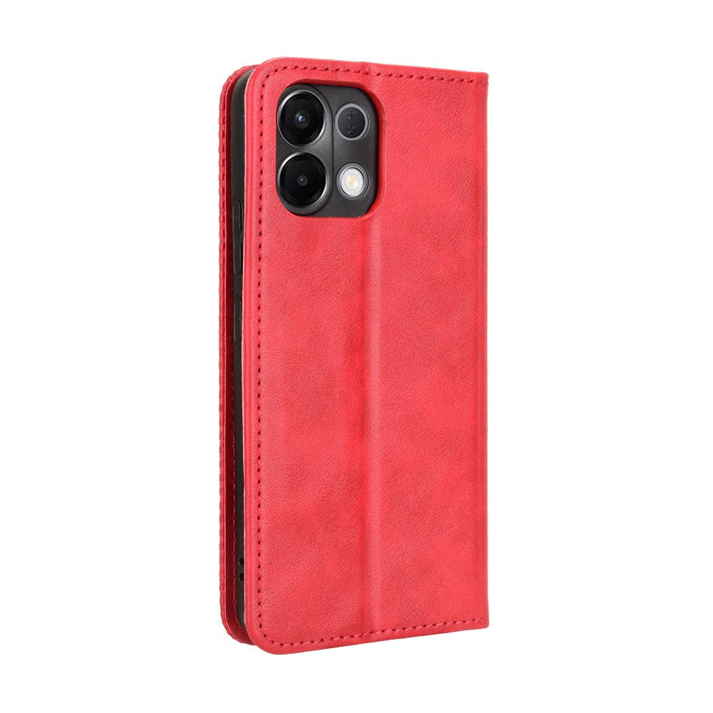 For Oppo K13 5G Leather Case Wallet Stand Retro Texture Phone Cover - Red