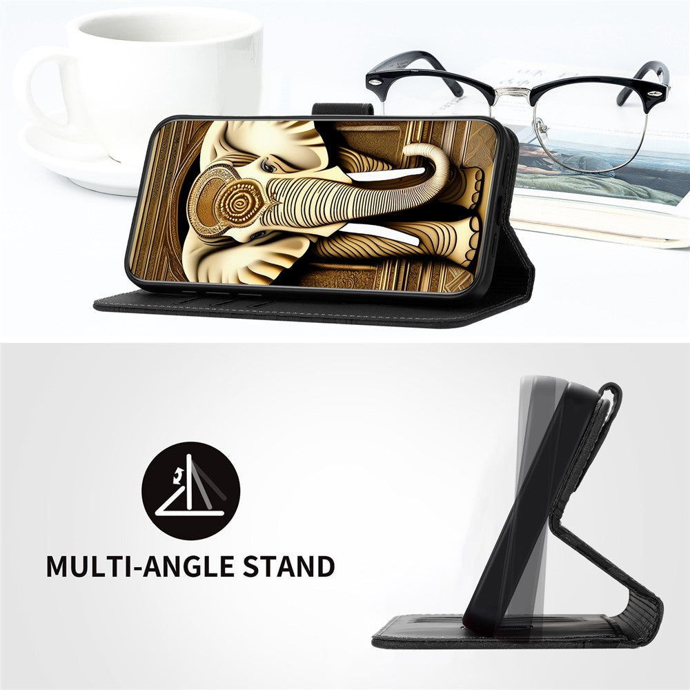 For iPhone 17 Pro Max Leather Case with Wrist Strap Diamond Imprint Wallet Phone Cover - Black