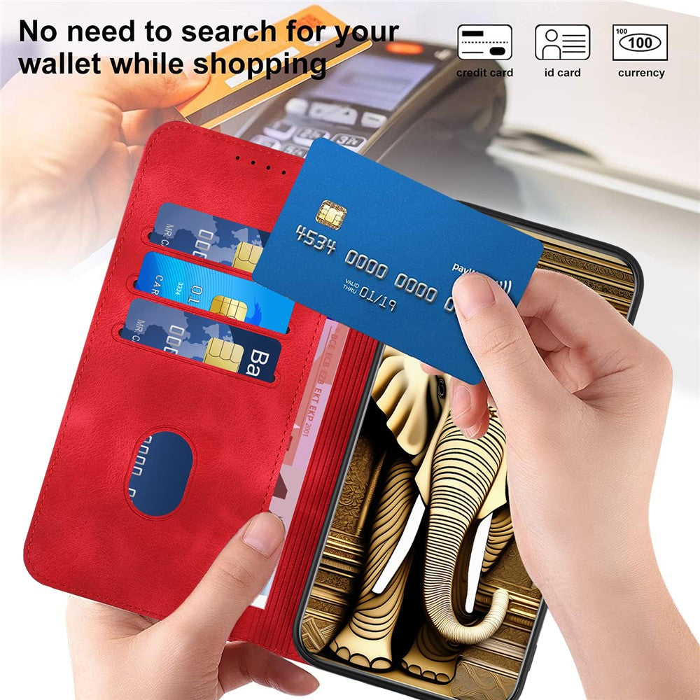 For iPhone 17 Pro Max Leather Case with Wrist Strap Diamond Imprint Wallet Phone Cover - Red