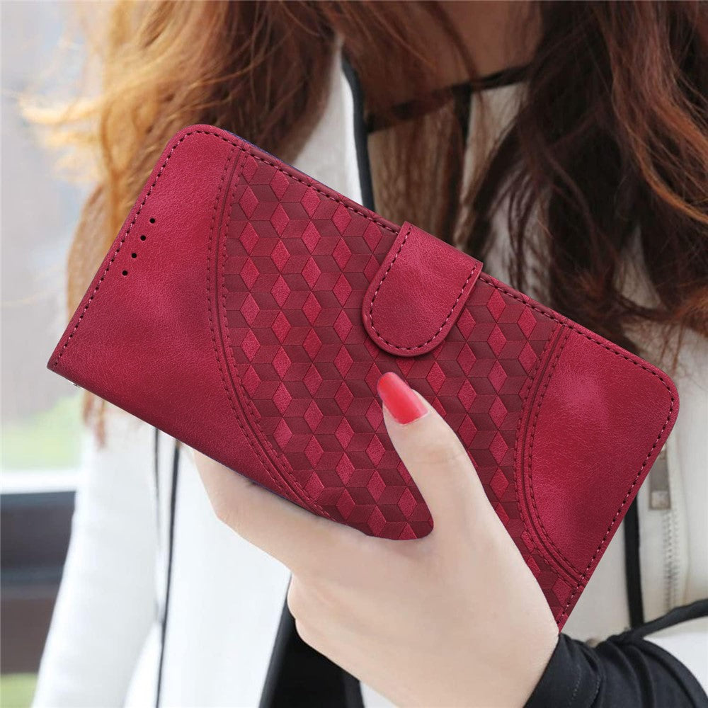 For iPhone 17 Pro Max Leather Case with Wrist Strap Diamond Imprint Wallet Phone Cover - Rose Red