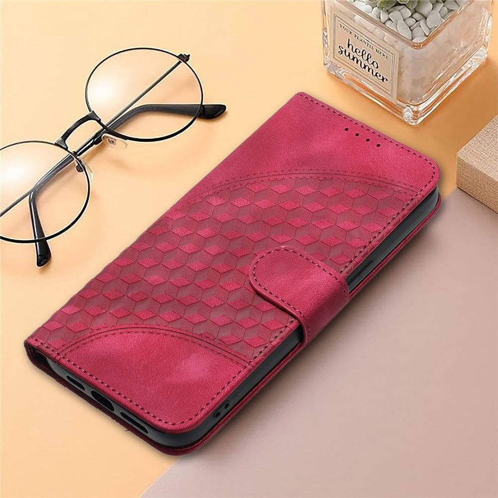 For iPhone 17 Pro Max Leather Case with Wrist Strap Diamond Imprint Wallet Phone Cover - Rose Red