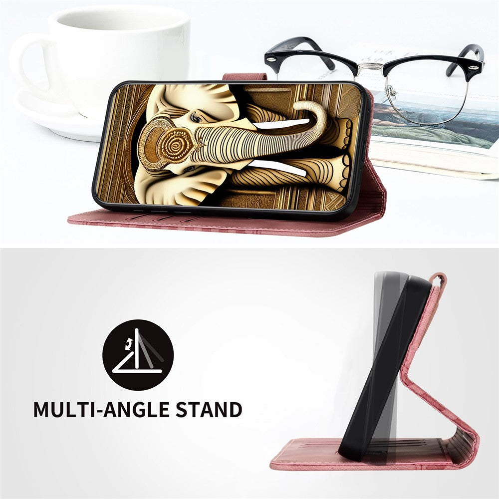 For iPhone 17 Pro Max Leather Case with Wrist Strap Diamond Imprint Wallet Phone Cover - Pink