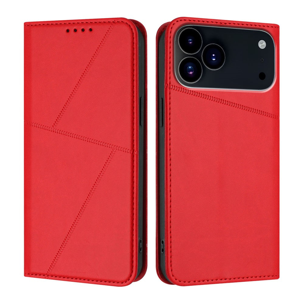 For iPhone 17 Pro Max Wallet Case Magnetic Closure Leather Flip Phone Cover with Stand - Red