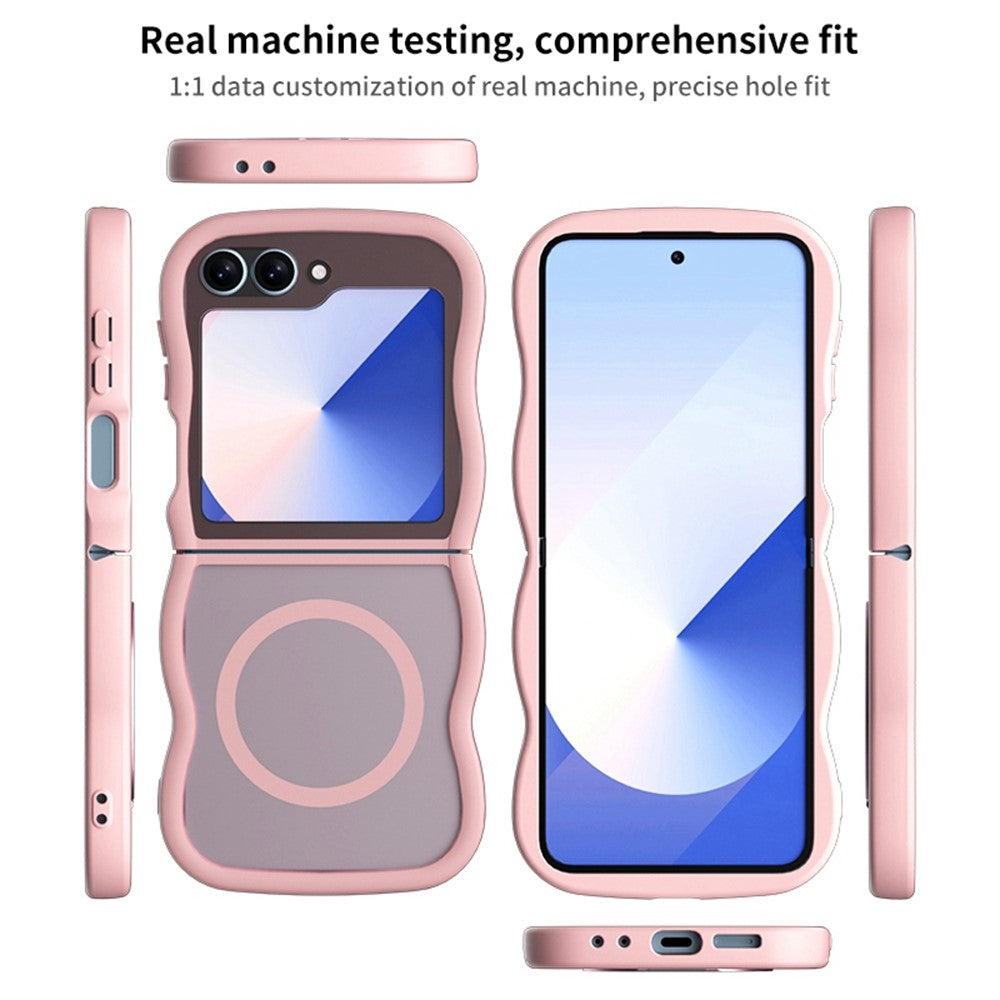 Phone Case for Samsung Galaxy Z Flip7 FE 5G / Z Flip6 5G / Flip5 5G Compatible with MagSafe TPU + PC Back Cover Skin Touch Wave Shape - Pink