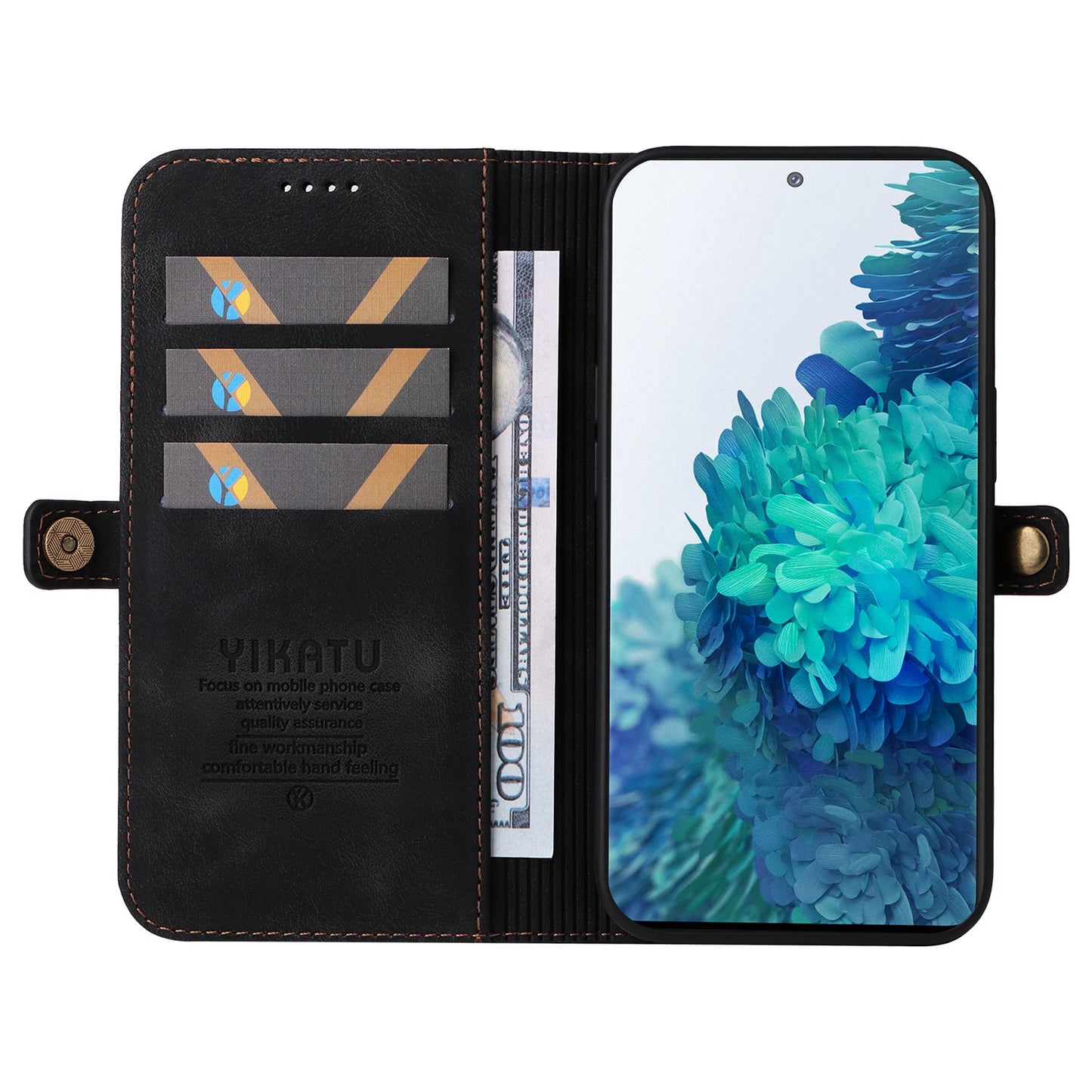 YIKATU YK-002 For Samsung Galaxy S20 FE 4G / 5G / S20 FE 2022 / S20 Lite Skin-touch Feeling Phone Case, Outer Card Slot Design PU Leather Cellphone Guard Wallet Stand Shell - Black