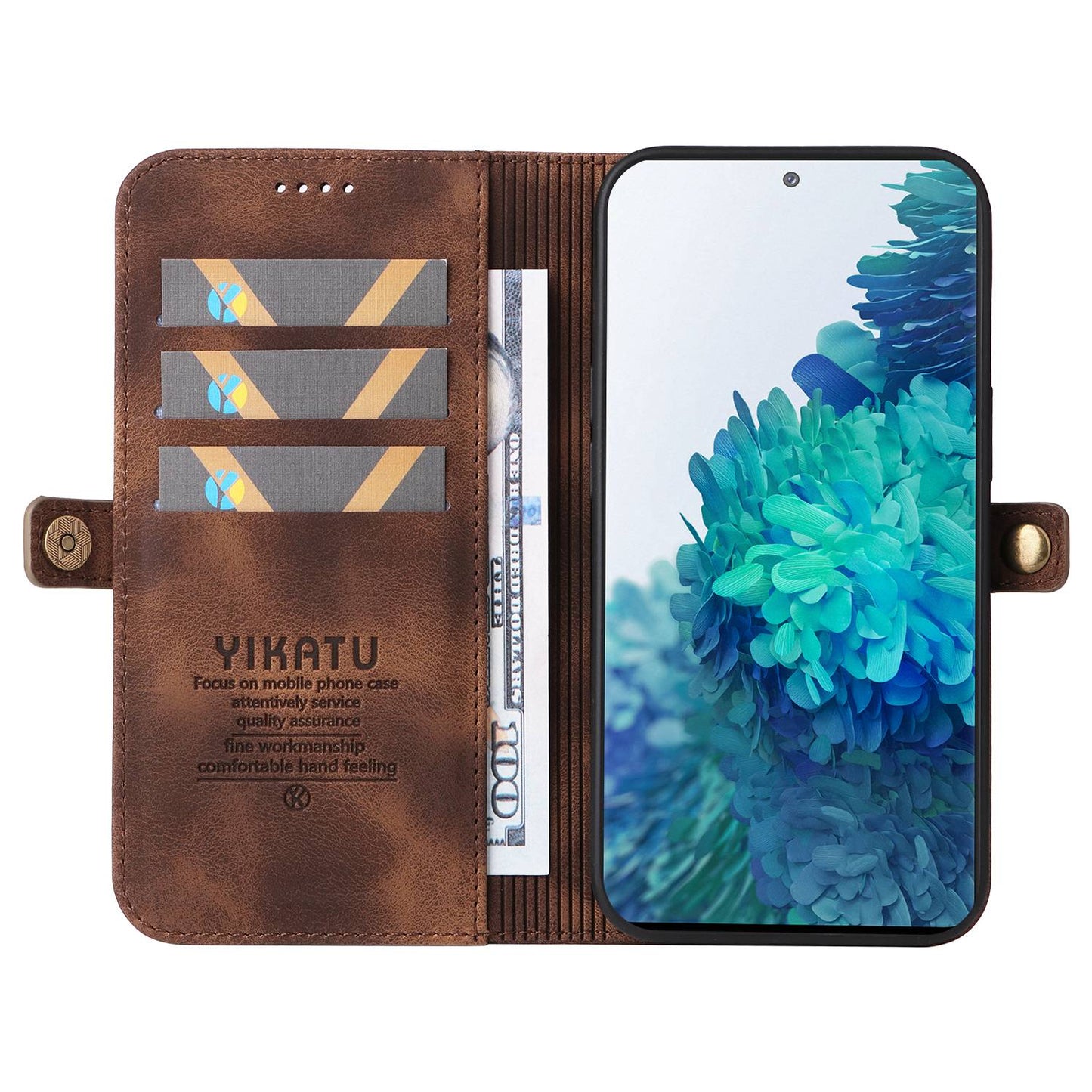 YIKATU YK-002 For Samsung Galaxy S20 FE 4G / 5G / S20 FE 2022 / S20 Lite Skin-touch Feeling Phone Case, Outer Card Slot Design PU Leather Cellphone Guard Wallet Stand Shell - Brown