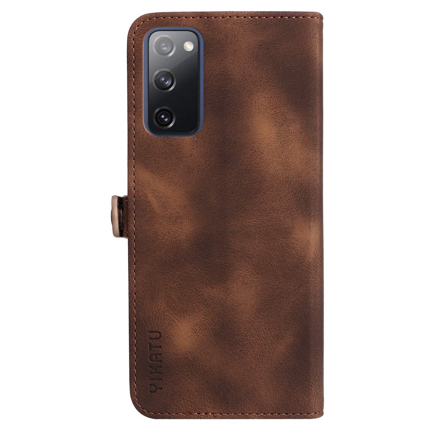 YIKATU YK-002 For Samsung Galaxy S20 FE 4G / 5G / S20 FE 2022 / S20 Lite Skin-touch Feeling Phone Case, Outer Card Slot Design PU Leather Cellphone Guard Wallet Stand Shell - Brown