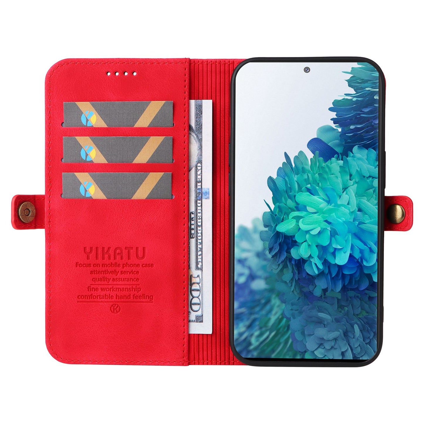 YIKATU YK-002 For Samsung Galaxy S20 FE 4G / 5G / S20 FE 2022 / S20 Lite Skin-touch Feeling Phone Case, Outer Card Slot Design PU Leather Cellphone Guard Wallet Stand Shell - Red