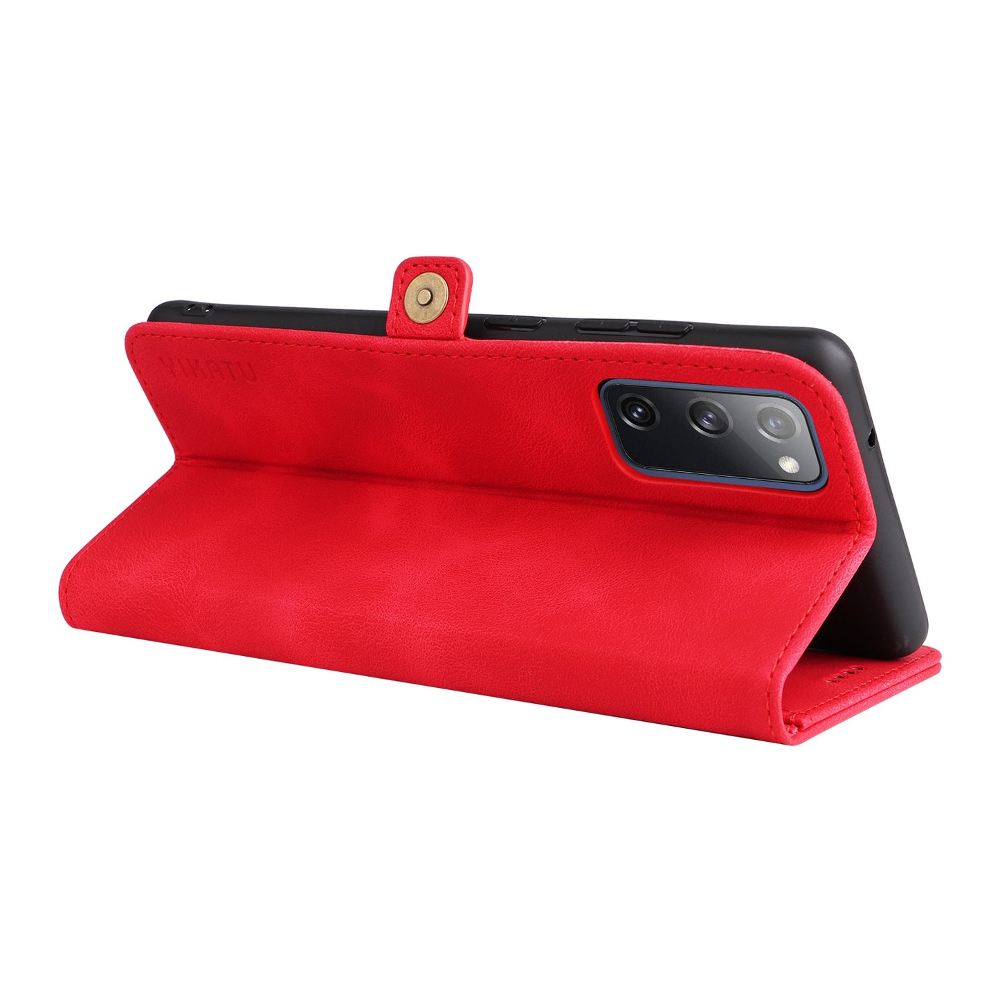 YIKATU YK-002 For Samsung Galaxy S20 FE 4G / 5G / S20 FE 2022 / S20 Lite Skin-touch Feeling Phone Case, Outer Card Slot Design PU Leather Cellphone Guard Wallet Stand Shell - Red