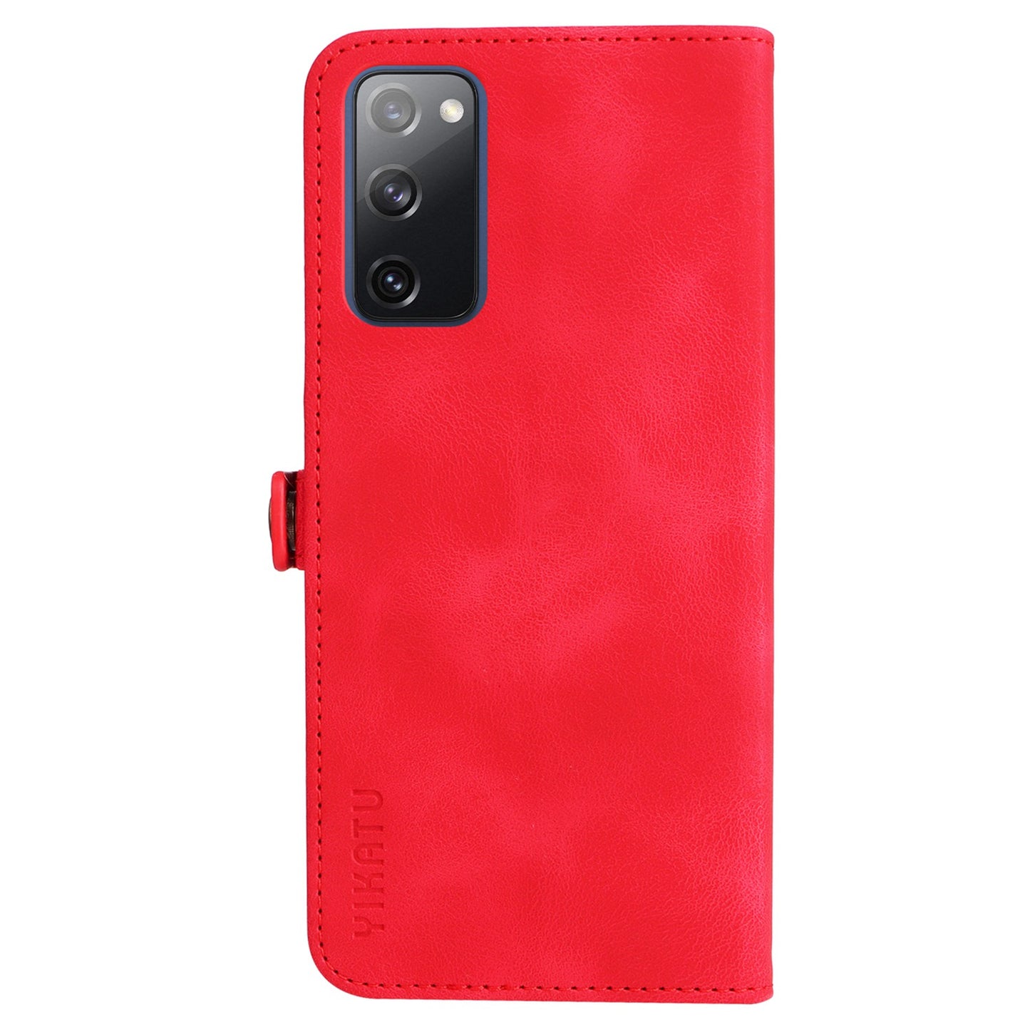 YIKATU YK-002 For Samsung Galaxy S20 FE 4G / 5G / S20 FE 2022 / S20 Lite Skin-touch Feeling Phone Case, Outer Card Slot Design PU Leather Cellphone Guard Wallet Stand Shell - Red