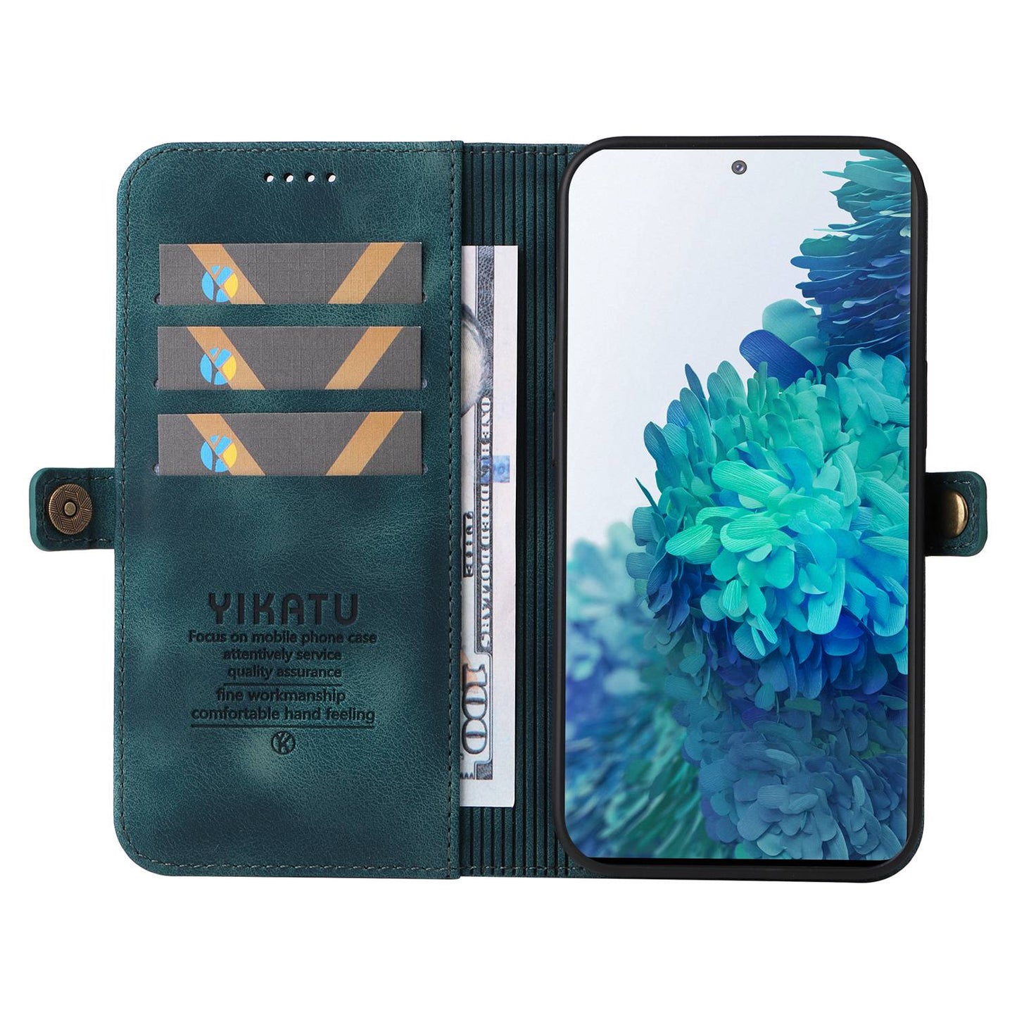 YIKATU YK-002 For Samsung Galaxy S20 FE 4G / 5G / S20 FE 2022 / S20 Lite Skin-touch Feeling Phone Case, Outer Card Slot Design PU Leather Cellphone Guard Wallet Stand Shell - Blue