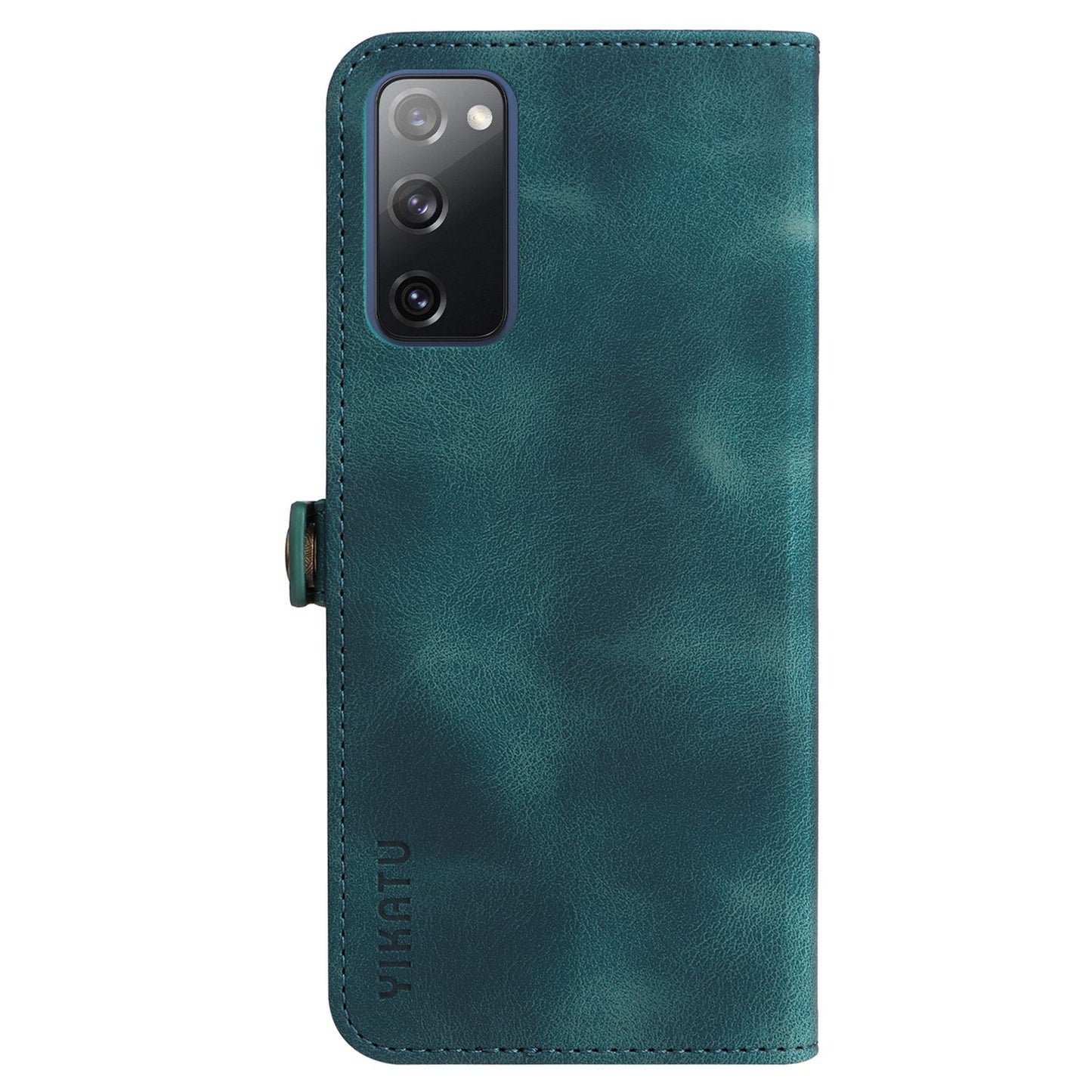 YIKATU YK-002 For Samsung Galaxy S20 FE 4G / 5G / S20 FE 2022 / S20 Lite Skin-touch Feeling Phone Case, Outer Card Slot Design PU Leather Cellphone Guard Wallet Stand Shell - Blue