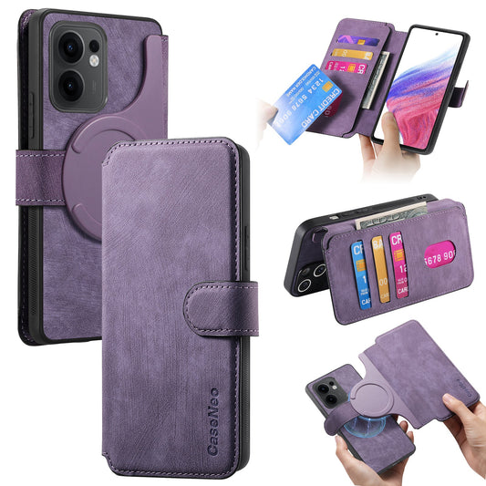 For Oppo Reno13 F 5G Magnetic Case CASENEO Detachable Leather Phone Wallet Cover - Purple