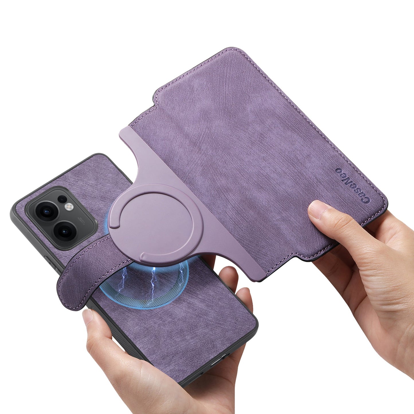 For Oppo Reno13 F 5G Magnetic Case CASENEO Detachable Leather Phone Wallet Cover - Purple