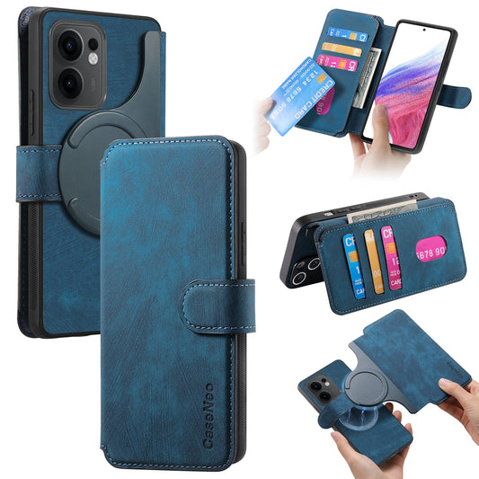For Oppo Reno13 F 5G Magnetic Case CASENEO Detachable Leather Phone Wallet Cover - Dark Blue