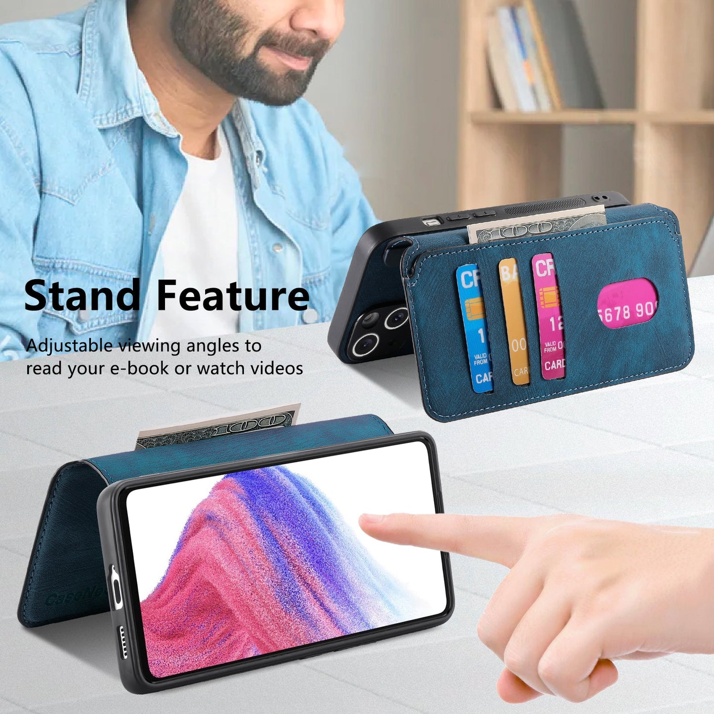 For Oppo Reno13 F 5G Magnetic Case CASENEO Detachable Leather Phone Wallet Cover - Dark Blue