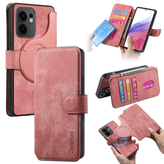For Oppo Reno13 F 5G Magnetic Case CASENEO Detachable Leather Phone Wallet Cover - Pink