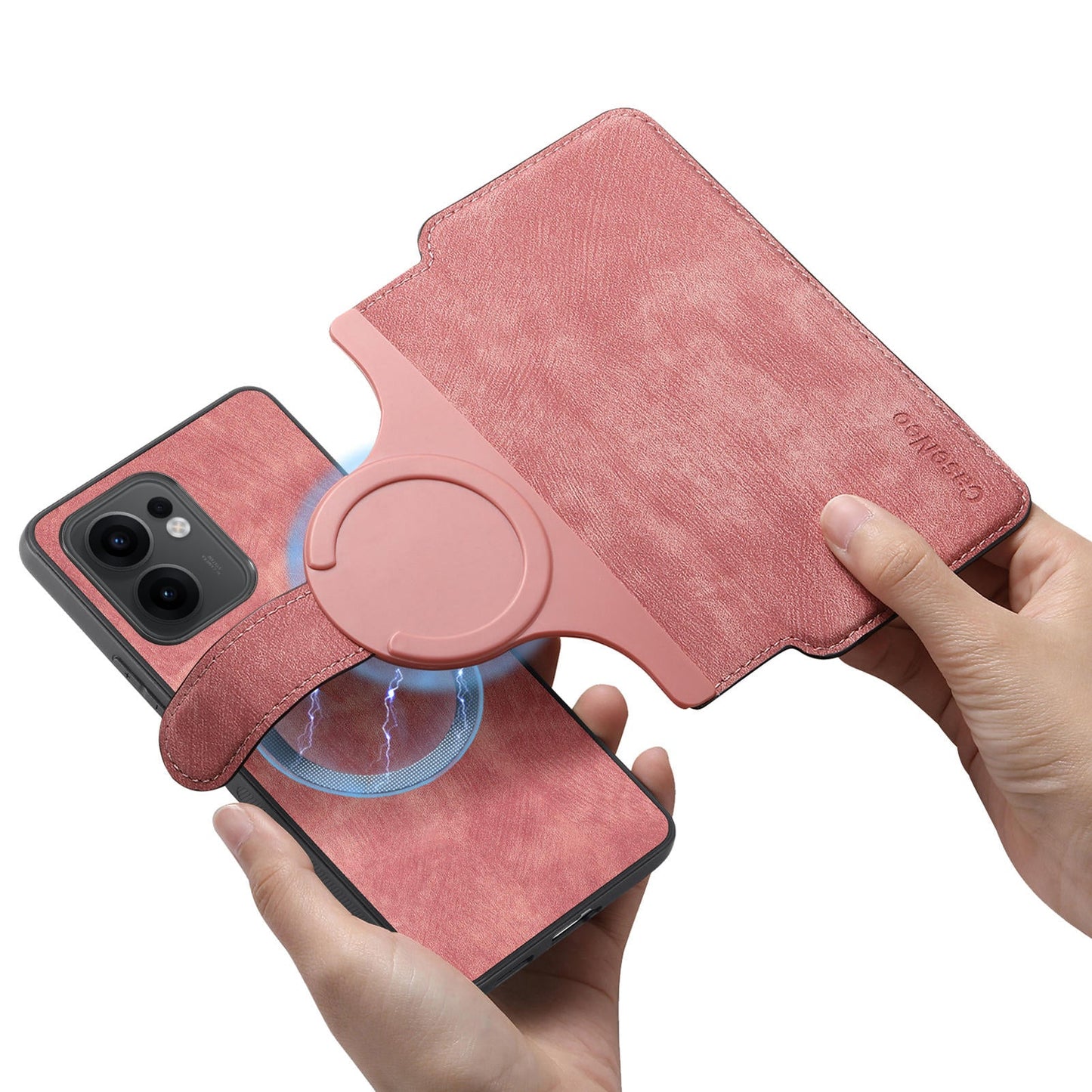 For Oppo Reno13 F 5G Magnetic Case CASENEO Detachable Leather Phone Wallet Cover - Pink