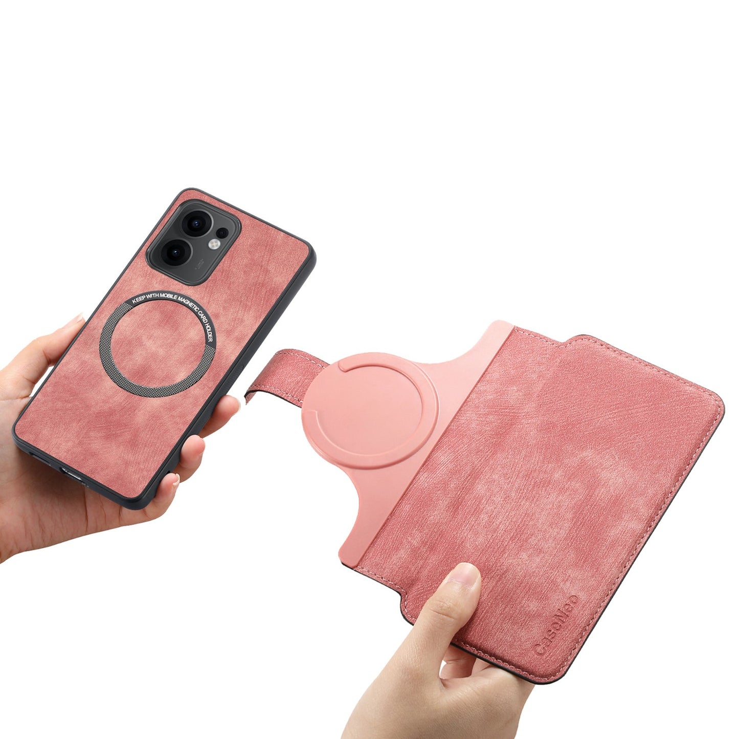 For Oppo Reno13 F 5G Magnetic Case CASENEO Detachable Leather Phone Wallet Cover - Pink