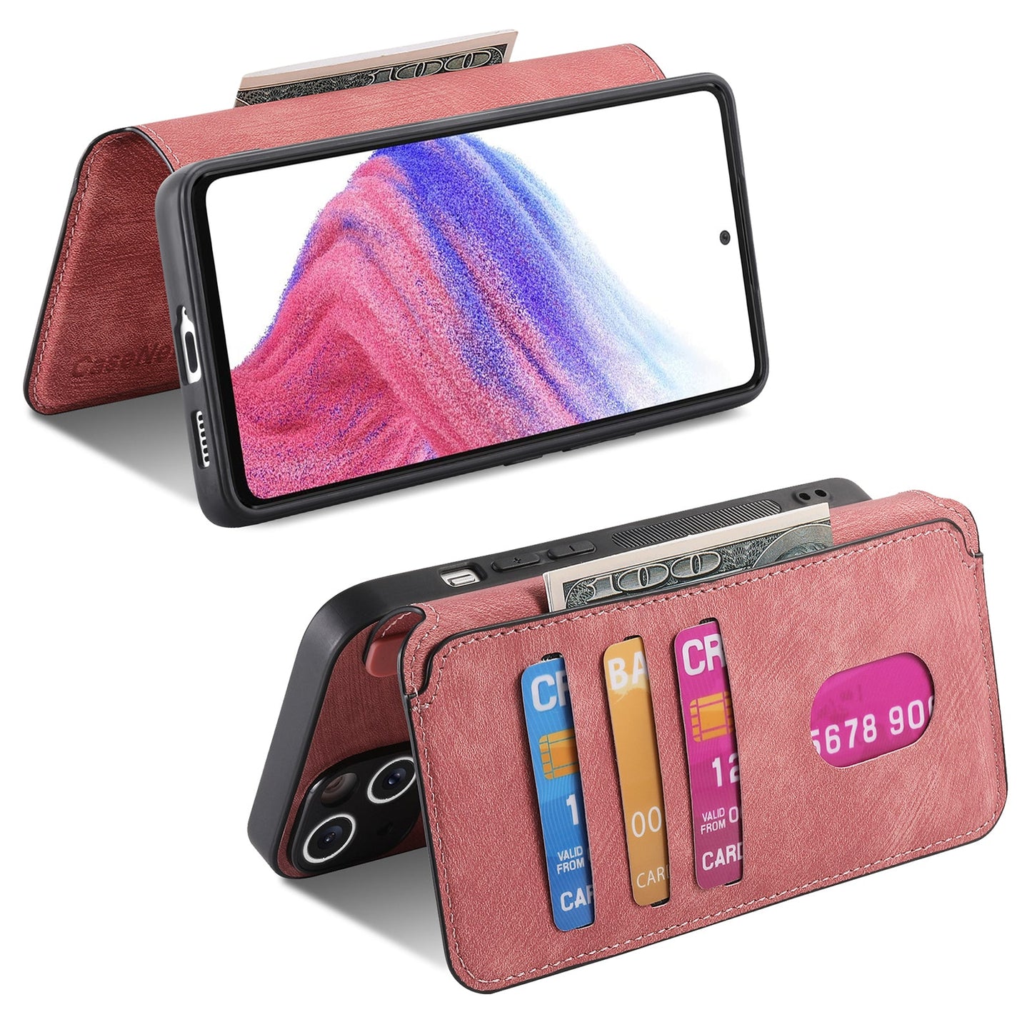 For Oppo Reno13 F 5G Magnetic Case CASENEO Detachable Leather Phone Wallet Cover - Pink