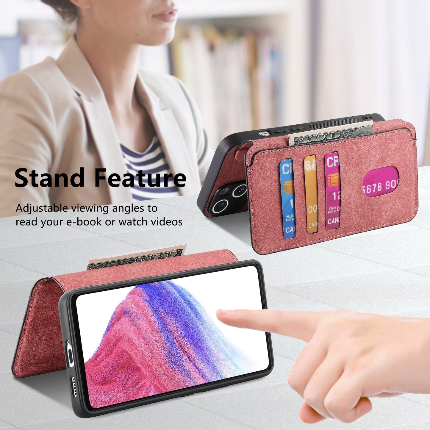 For Oppo Reno13 F 5G Magnetic Case CASENEO Detachable Leather Phone Wallet Cover - Pink