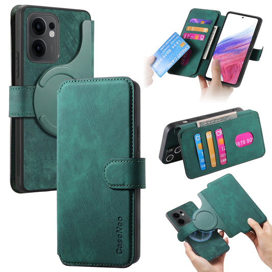 For Oppo Reno13 F 5G Magnetic Case CASENEO Detachable Leather Phone Wallet Cover - Green