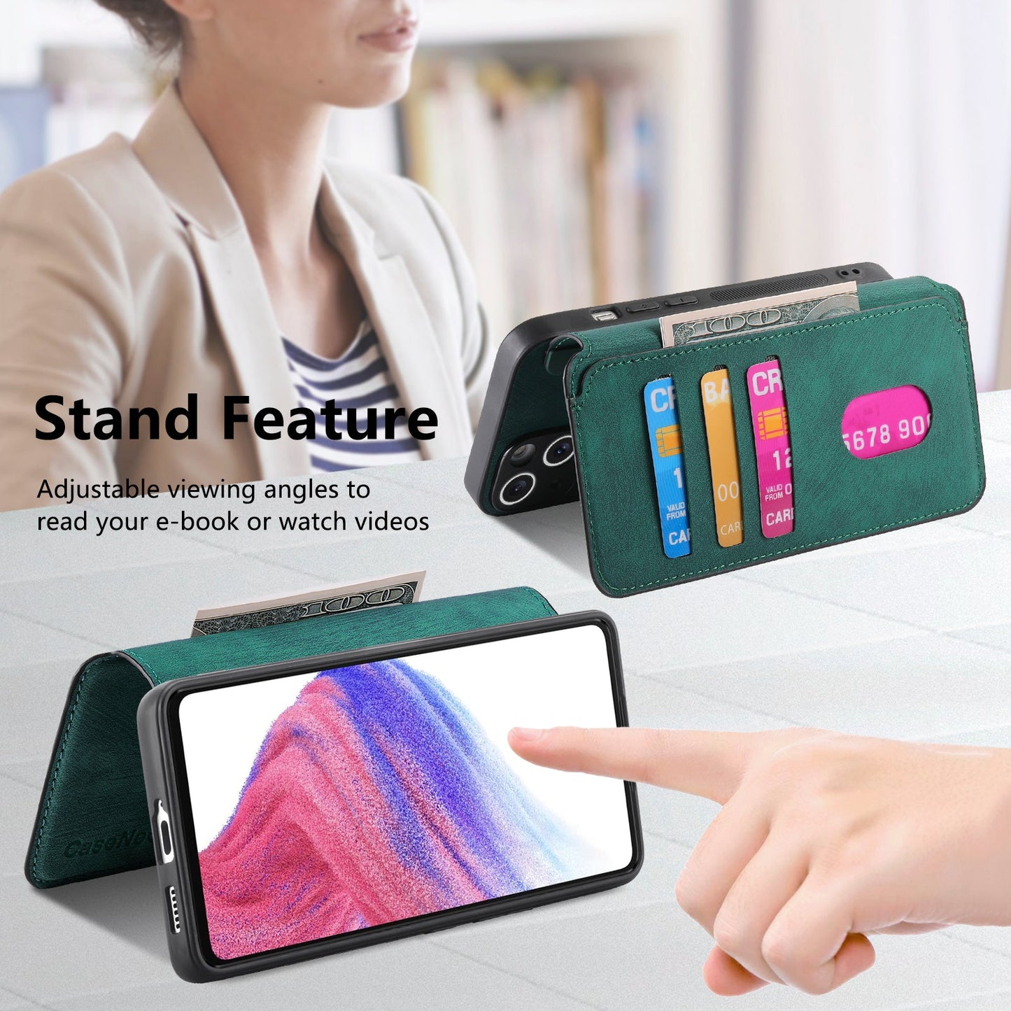 For Oppo Reno13 F 5G Magnetic Case CASENEO Detachable Leather Phone Wallet Cover - Green