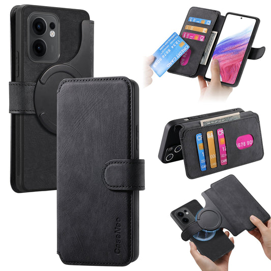 For Oppo Reno13 F 5G Magnetic Case CASENEO Detachable Leather Phone Wallet Cover - Black