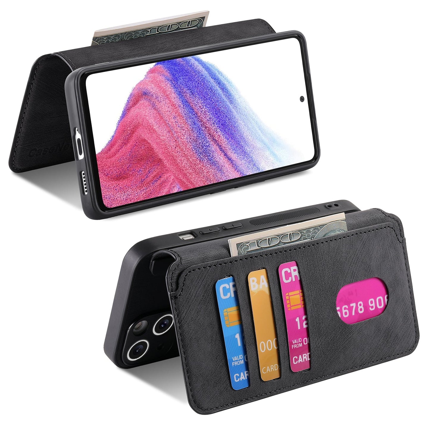 For Oppo Reno13 F 5G Magnetic Case CASENEO Detachable Leather Phone Wallet Cover - Black