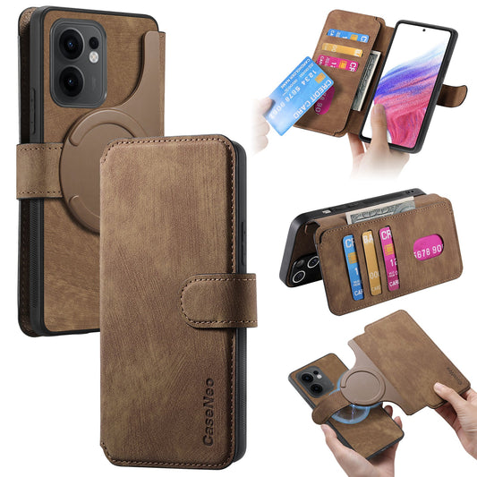 For Oppo Reno13 F 5G Magnetic Case CASENEO Detachable Leather Phone Wallet Cover - Brown