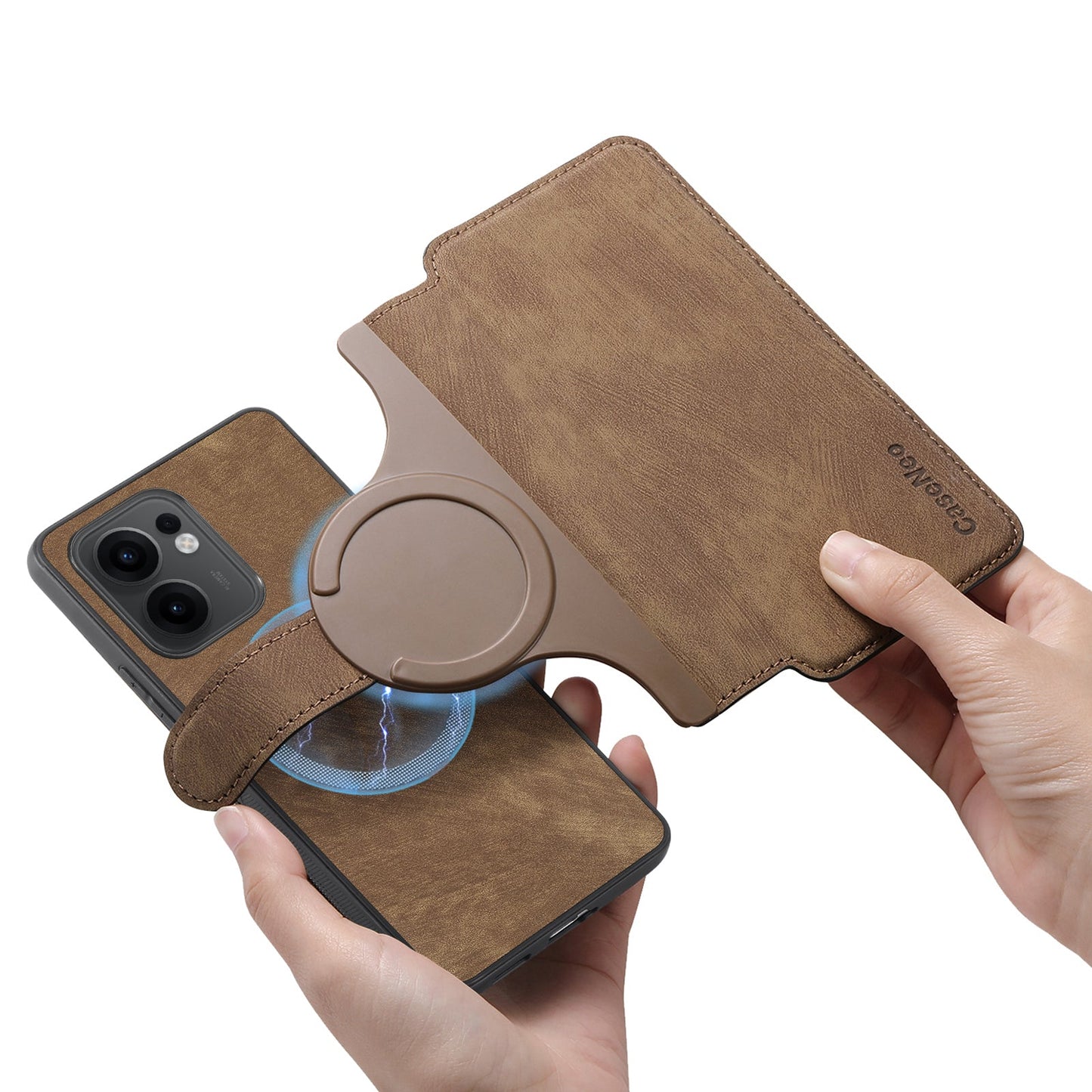 For Oppo Reno13 F 5G Magnetic Case CASENEO Detachable Leather Phone Wallet Cover - Brown