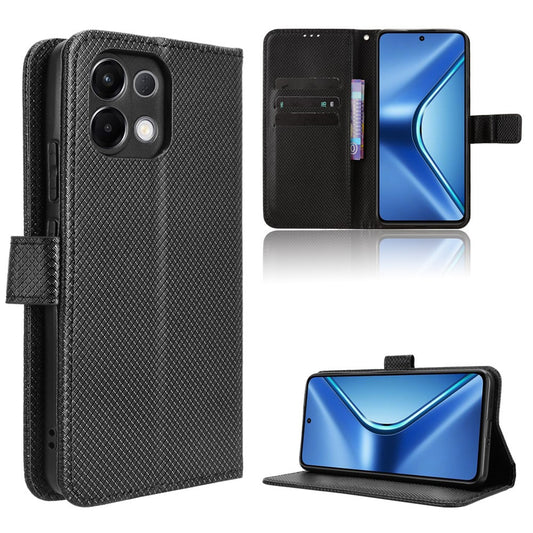 For Oppo K13 5G Leather Wallet Case with Strap Diamond Texture Phone Cover - Black