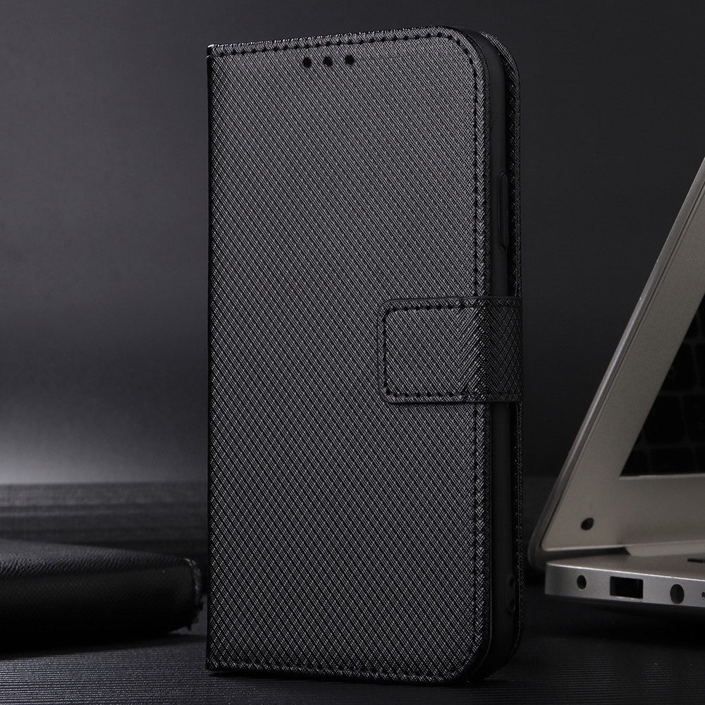 For Oppo K13 5G Leather Wallet Case with Strap Diamond Texture Phone Cover - Black