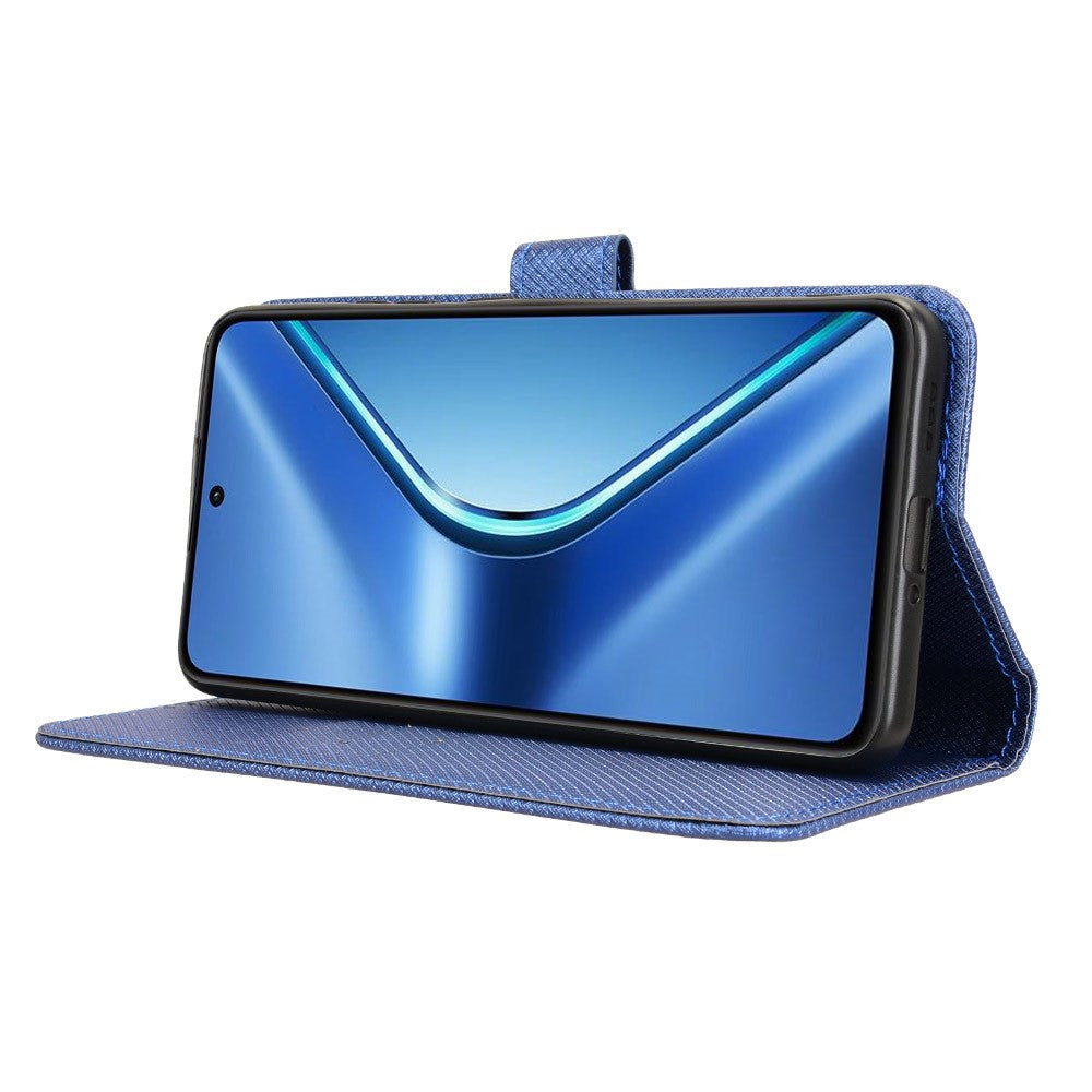 For Oppo K13 5G Leather Wallet Case with Strap Diamond Texture Phone Cover - Blue