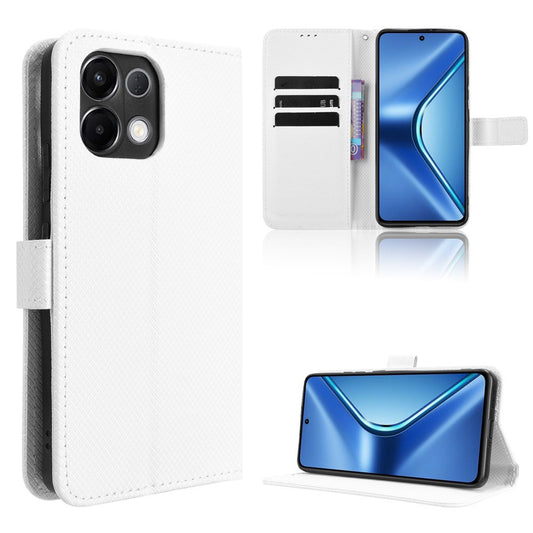 For Oppo K13 5G Leather Wallet Case with Strap Diamond Texture Phone Cover - White