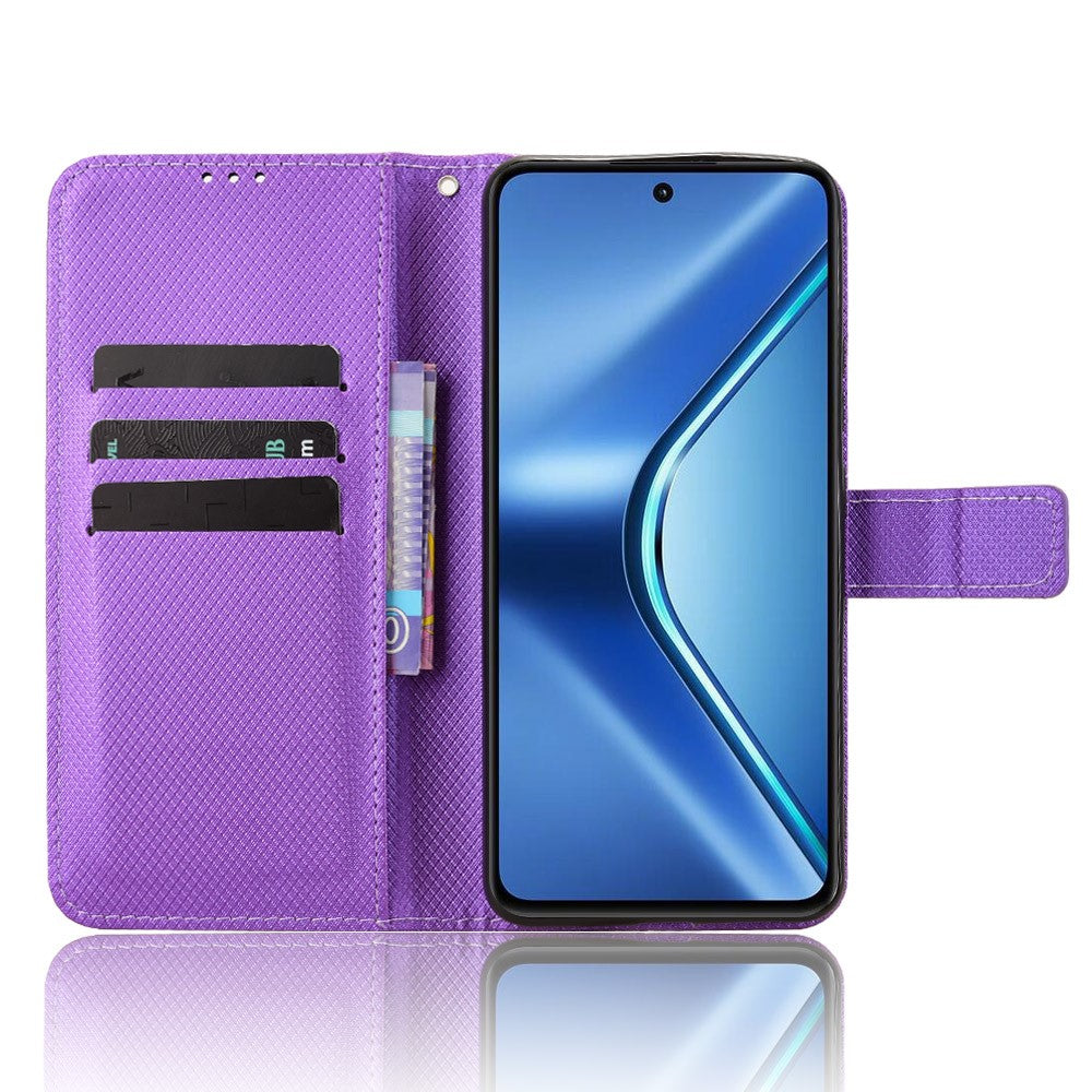 For Oppo K13 5G Leather Wallet Case with Strap Diamond Texture Phone Cover - Purple