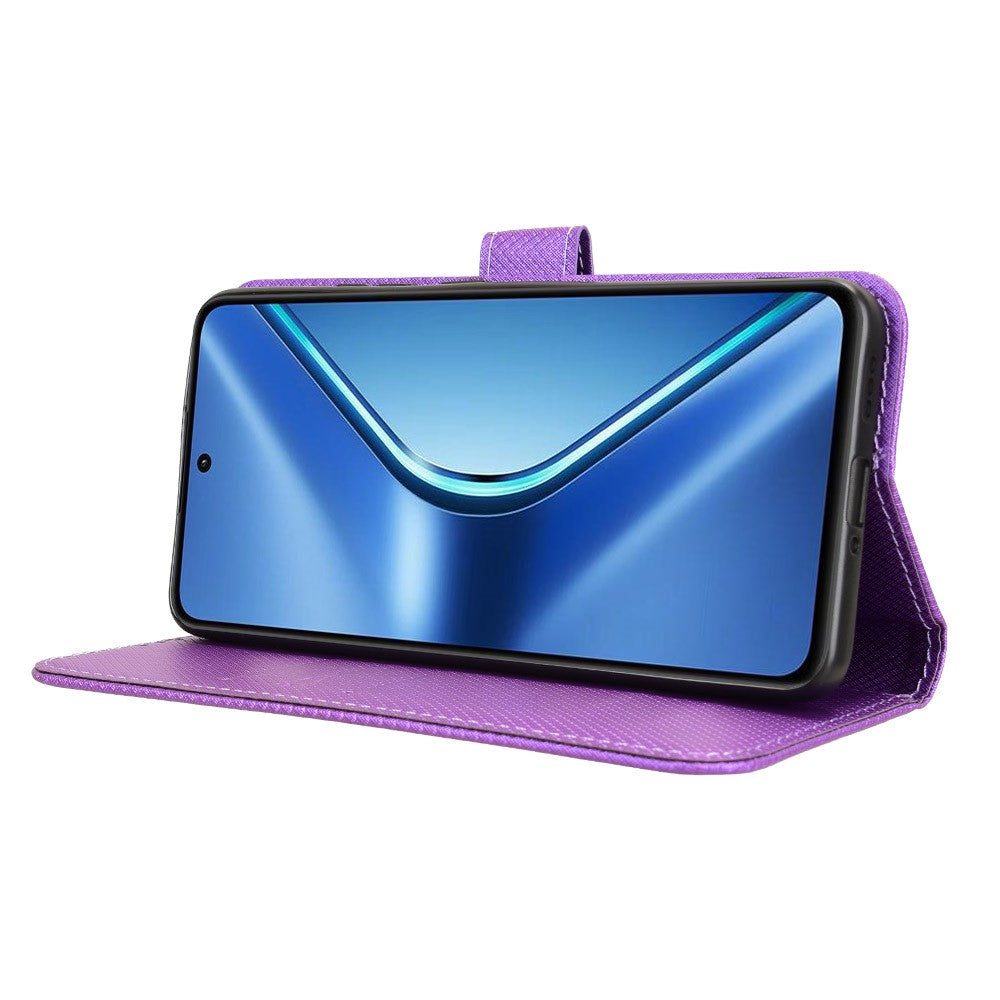 For Oppo K13 5G Leather Wallet Case with Strap Diamond Texture Phone Cover - Purple