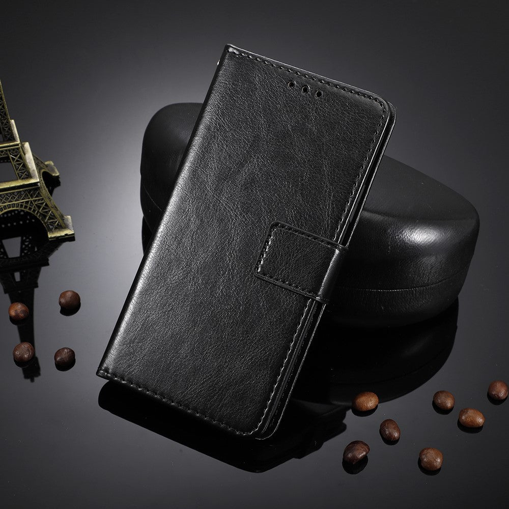 For Oppo K13 5G PU Leather Case with Strap Crazy Horse Texture Phone Wallet Cover - Black