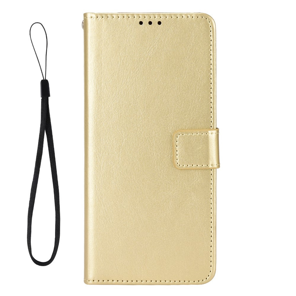 For Oppo K13 5G PU Leather Case with Strap Crazy Horse Texture Phone Wallet Cover - Gold