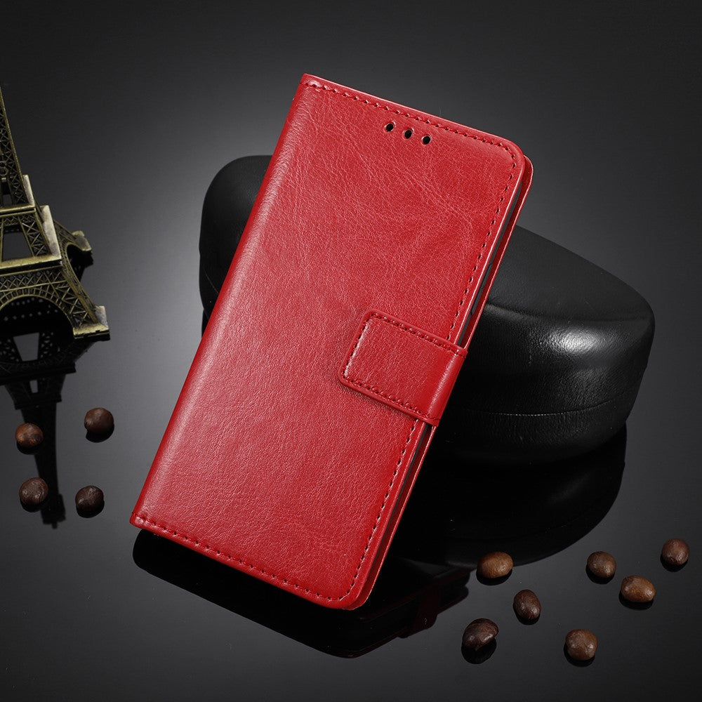 For Oppo K13 5G PU Leather Case with Strap Crazy Horse Texture Phone Wallet Cover - Red