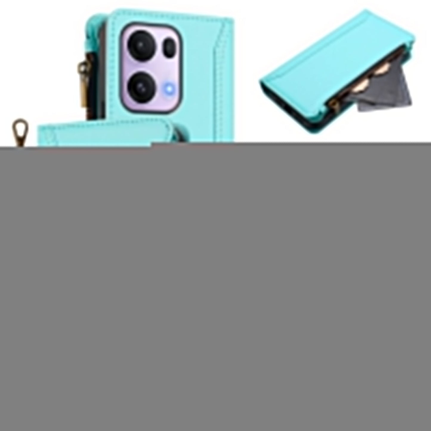 For Oppo Reno13 Pro 5G Leather Case 9 Card Slots Zipper Wallet Stand Phone Cover with Wrist Strap - Mint Green