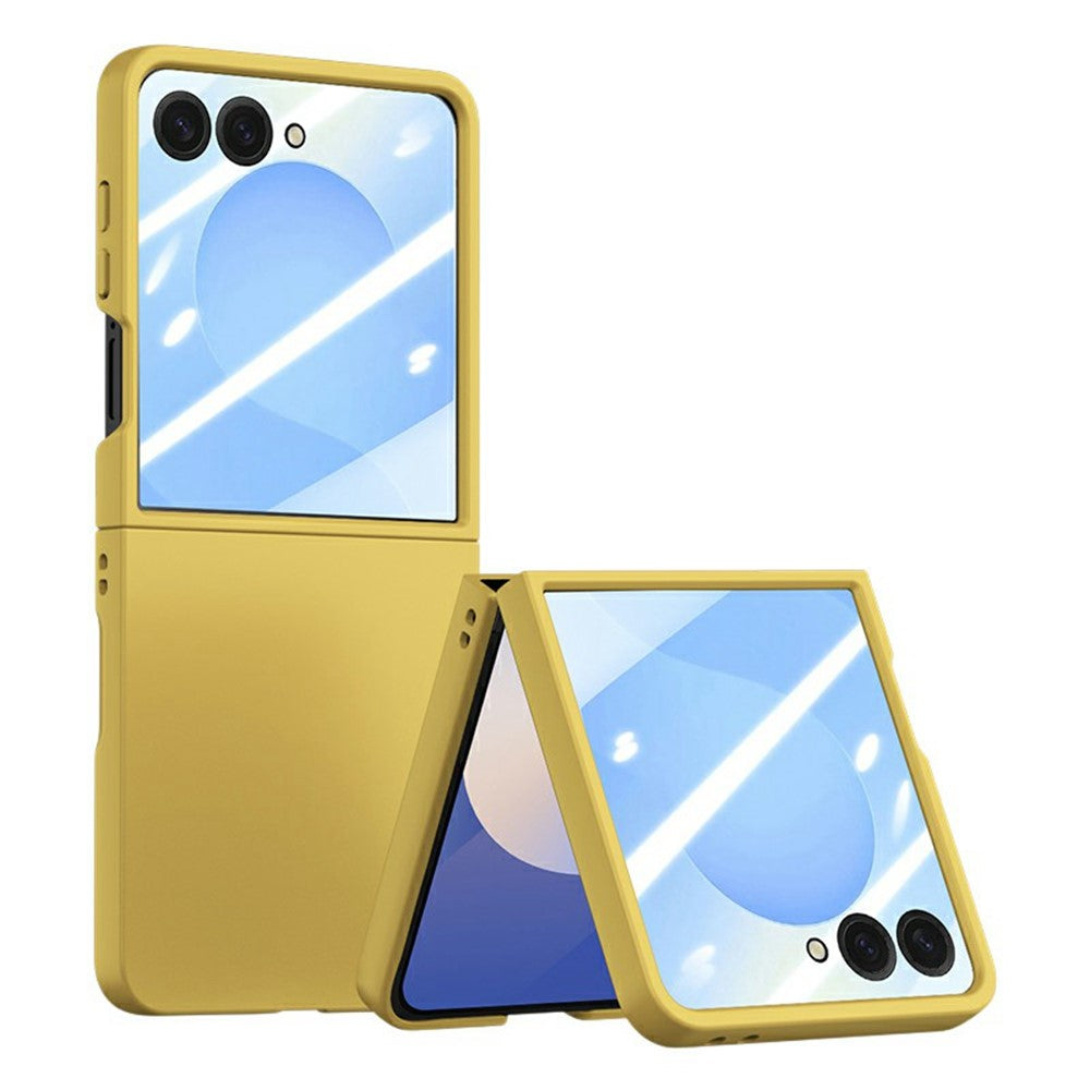 For Samsung Galaxy Z Flip7 5G Case Large Window Hard PC Phone Cover with Small Screen Film - Yellow