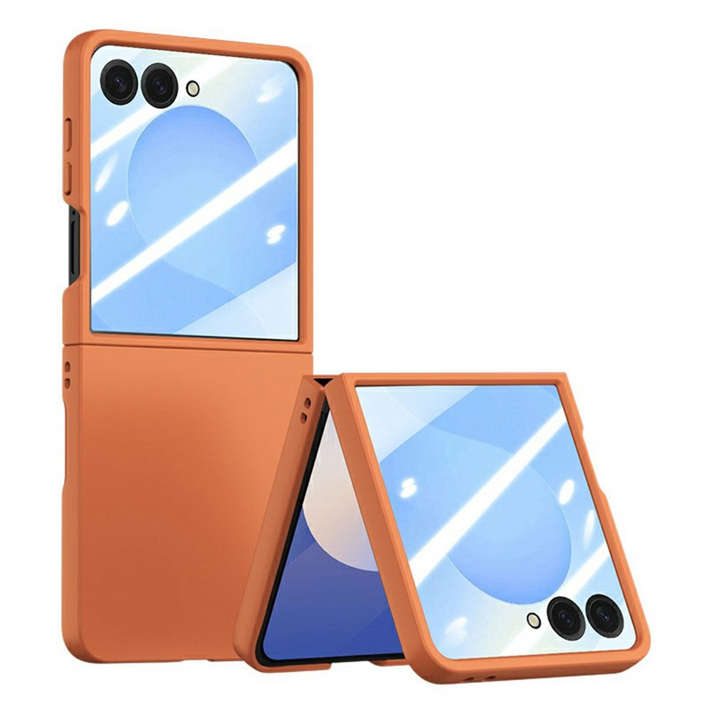 For Samsung Galaxy Z Flip7 5G Case Large Window Hard PC Phone Cover with Small Screen Film - Orange