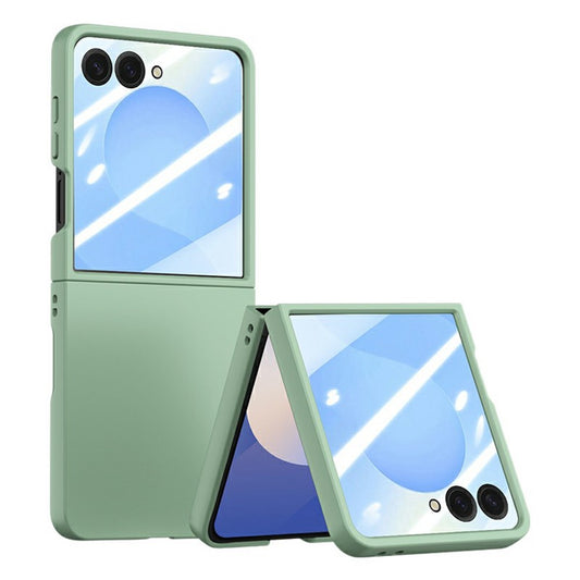 For Samsung Galaxy Z Flip7 5G Case Large Window Hard PC Phone Cover with Small Screen Film - Light Green