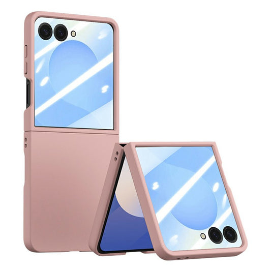 For Samsung Galaxy Z Flip7 5G Case Large Window Hard PC Phone Cover with Small Screen Film - Pink