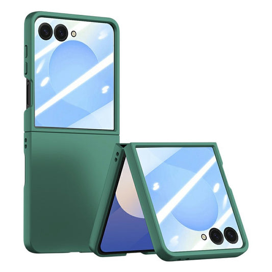 For Samsung Galaxy Z Flip7 5G Case Large Window Hard PC Phone Cover with Small Screen Film - Dark Green