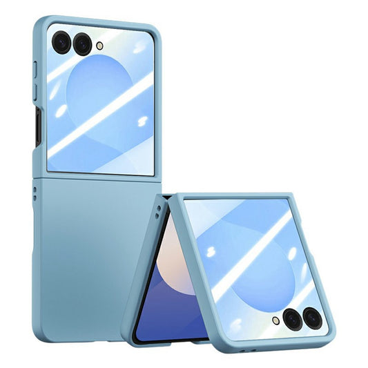 For Samsung Galaxy Z Flip7 5G Case Large Window Hard PC Phone Cover with Small Screen Film - Baby Blue