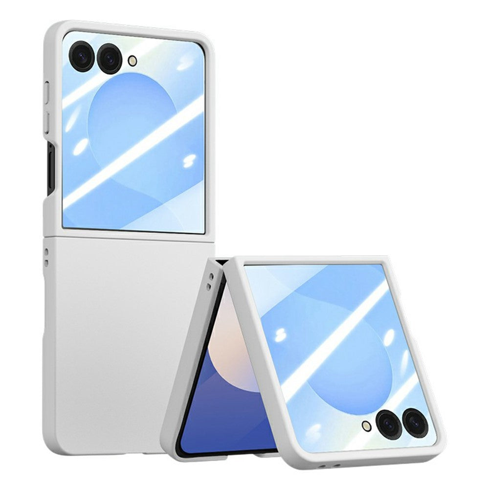 For Samsung Galaxy Z Flip7 5G Case Large Window Hard PC Phone Cover with Small Screen Film - White