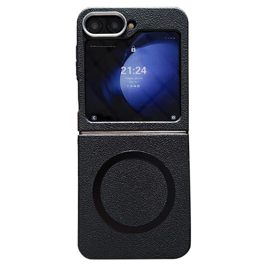 For Samsung Galaxy Z Flip7 FE 5G / Z Flip6 5G Phone Cases Leather Texture TPU Back Cover Support Wireless Charging - Black